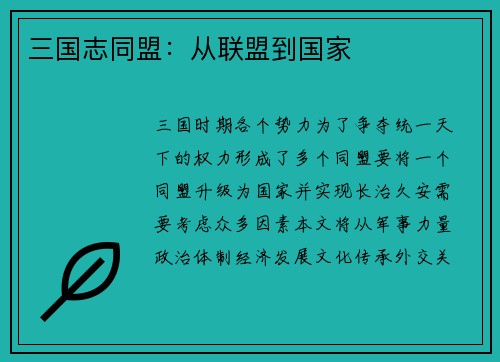 三国志同盟：从联盟到国家